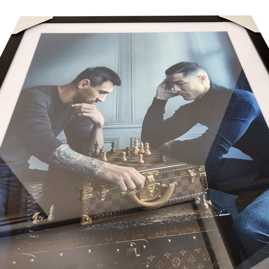 MESSI RONALDO Soccer Football Chess Match Wooden Frame 79cm x 66cm - Homeware Discounts