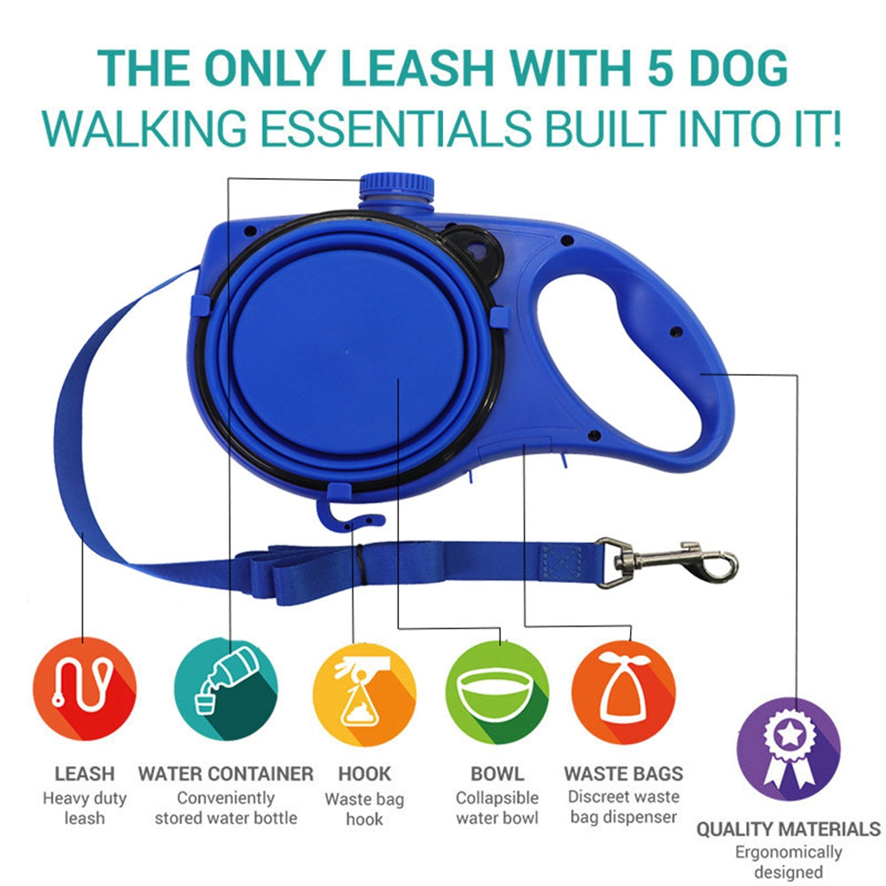 Aqua Leash multi function Dog Leash Built-in Water Bottle Collapsible Bow Waste Bag Dispenser nonretractable Dog Leash - Homeware Discounts