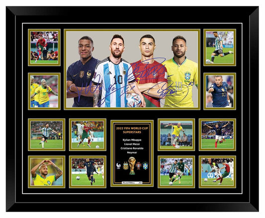 2022 World Cup RONALDO MESSI MBAPPE Soccer Football Limited Photo Memorabilia Wooden Frame - Homeware Discounts